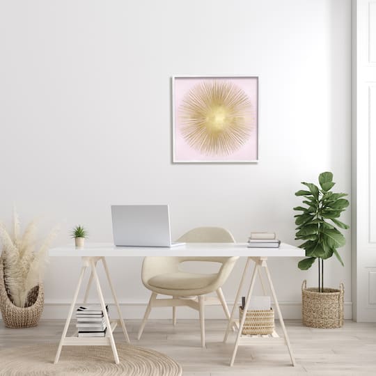 Stupell Industries Minimal Abstract Glam Sunburst Lines Over Pink in White Frame Wall Art